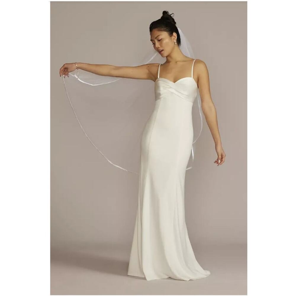 David's Bridal DB Studio Ivory Size 0 Satin Crepe Empire Sheath Wedding Dress